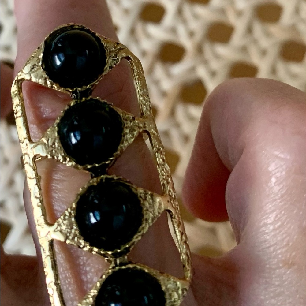 Vintage Limited Edition J. Crew Gold and Black Stone Cocktail Ring Sz 5.5